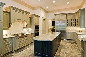 Granite kitchen green cabinets - Ohio Columbus granite and Quartz Countertops